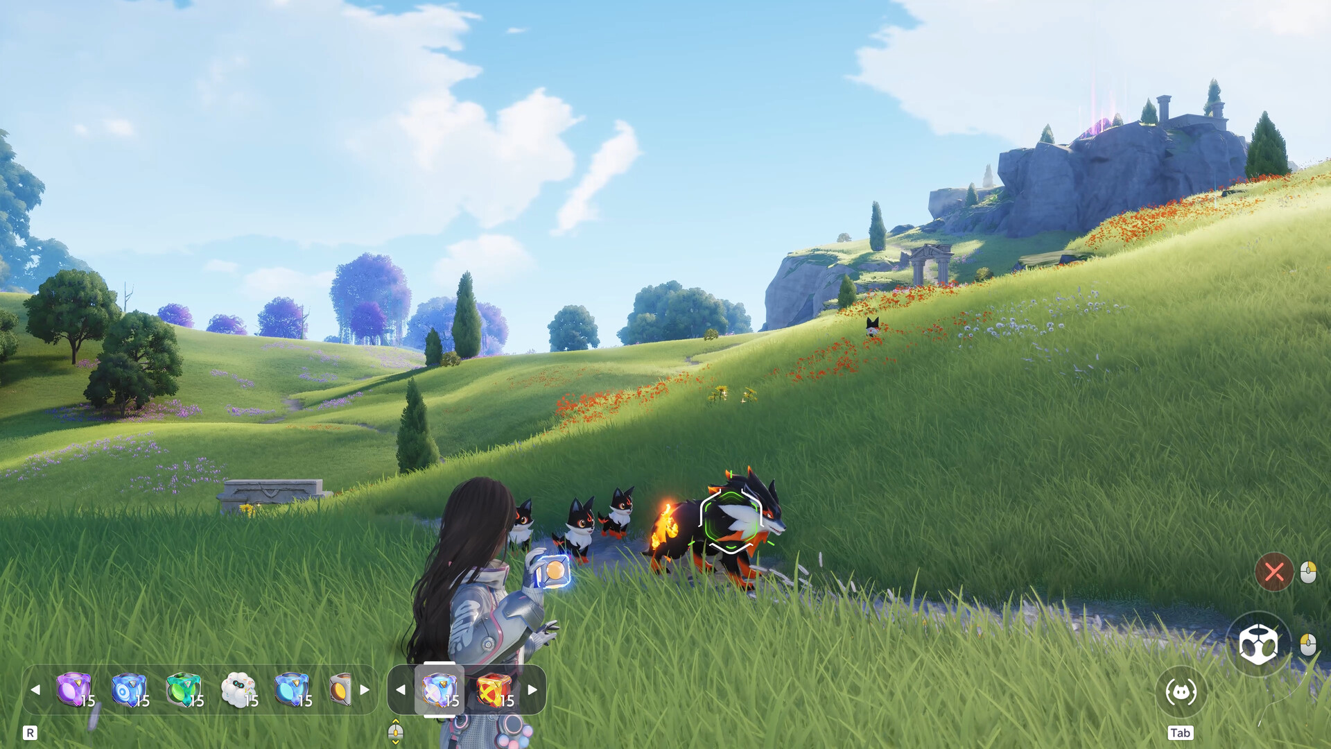 A Pathfinder aiming during an Aniimo catching encounter